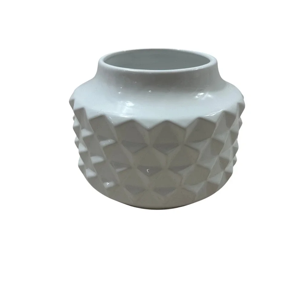 Loom + Forge Gloss White Geometric Textured Ceramic Vase 6in Modern